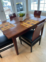 Barn board top dining room table with four chairs