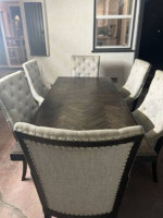 Solid oak dining table and chairs