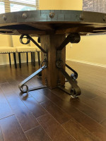 Antique reclaimed wood dinner table with iron/rivets and chairs