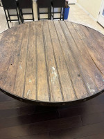 Antique reclaimed wood dinner table with iron/rivets and chairs