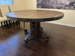 Antique reclaimed wood dinner table with iron/rivets and chairs