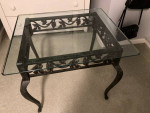Corner table, metal frame, glass top