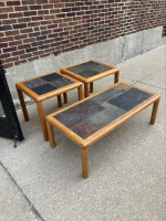 HASLEV of Denmark: MCM teak & slate coffee table & end tables