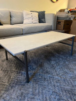 CB2 Small Slab Marble Coffee Table with Silver Base