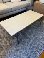 CB2 Small Slab Marble Coffee Table with Silver Base