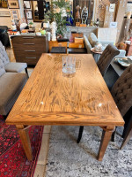 Custom Handmade Solid Oak Dining Table w/ Two Extendable Leaves