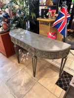 Greek Key Etched Metal Texture Console Table