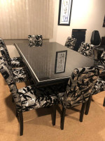 Black Italian Lacquer dining table with leaf and table pads