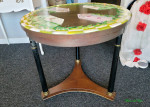 Ebonized French Empire Side End Accent Table with Painted Glass Top