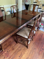 White Furniture Chinoiserie Dining Room Table and 6 Chairs