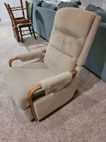 Reclining chair, 2 wooden table chairs, cabinet 37 H x 31 W x 16 D