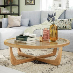 Rattan & solid wood coffee table with tempered glass top - NEW