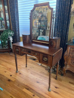 Antique Wood Vanity Dressing Table w/ Mirror