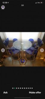 Acrylic Lucite clear with blue bar table and stool set