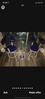 Acrylic Lucite clear with blue bar table and stool set