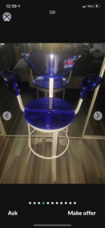 Acrylic Lucite clear with blue bar table and stool set