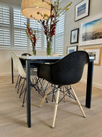 Dining Set: 6 Eames Chairs / 72” Room & Board Table - Marble / Steel