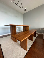 Hand Made Natural Teak Veneered Dining Table and Bench