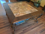 Table marble leather