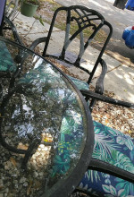 Outdoor glass table 4chairs fun