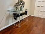 Modern Double H Lucite and Glass Top Console Table, By Muniz