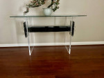 Modern Double H Lucite and Glass Top Console Table, By Muniz