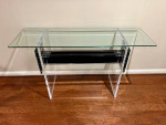 Modern Double H Lucite and Glass Top Console Table, By Muniz
