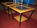 2 END TABLES Oak Color Living Room Furniture Table Set Glass Top