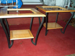 2 END TABLES Oak Color Living Room Furniture Table Set Glass Top