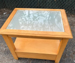 Nightstand/end table  with glass, shelf and drawer
