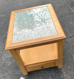 Nightstand/end table  with glass, shelf and drawer