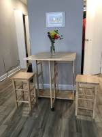 Folding wooden table with stools