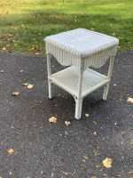 White wicker side table