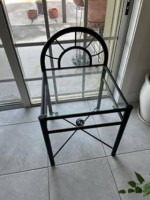 Art Deco Metal Table/Bedside Table with clear glass top