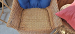 Wicker chairs w/cushions - table & magazine baskets