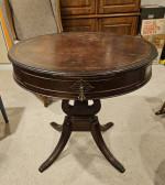 Antique Mahogany Duncan Phyfe Lyre Base Leather Top Claw Feet Table