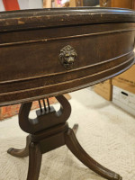 Antique Mahogany Duncan Phyfe Lyre Base Leather Top Claw Feet Table