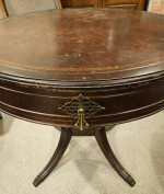 Antique Mahogany Duncan Phyfe Lyre Base Leather Top Claw Feet Table