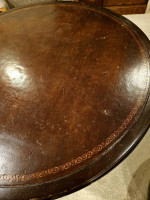 Antique Mahogany Duncan Phyfe Lyre Base Leather Top Claw Feet Table