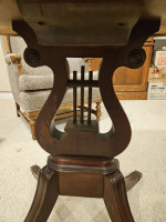 Antique Mahogany Duncan Phyfe Lyre Base Leather Top Claw Feet Table