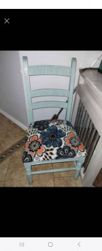 40 yr old pine table with 6 reupholstered chairs