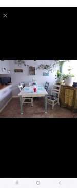 40 yr old pine table with 6 reupholstered chairs