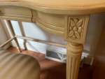 Detailed Wood Vanity/Table with Drawer and Padded Seat