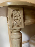 Detailed Wood Vanity/Table with Drawer and Padded Seat