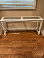 White table with beveled glass inserts