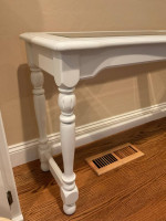 White table with beveled glass inserts