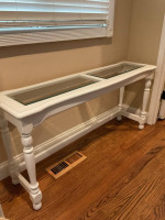 White table with beveled glass inserts