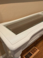 White table with beveled glass inserts