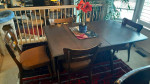 1930's Teak Art Deco Dining Table, 4 chairs, 2 leaves