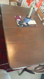1930's Teak Art Deco Dining Table, 4 chairs, 2 leaves